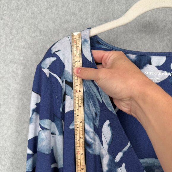 Soft Surroundings Hyannis Faux Wrap Midi Dress Size L Petite Blue Floral Stretch - Picture 10 of 13